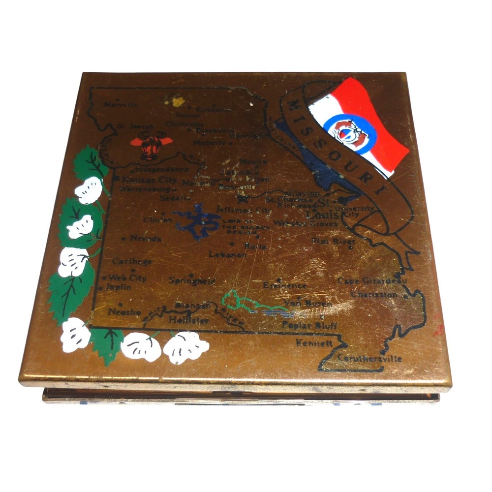 Vintage Elgin American Missouri State Map Powder Compact Gold Tone Made in USA